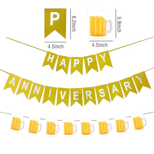 Image of Beer Birthday Banner for Beer Party and Birthday Wedding Party Supplies (Light Yellow+Gold)