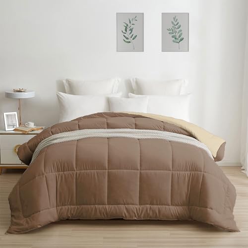 Image of HOME ELEGANCE Comfort Living Microfiber Reversible AC Comforter, 120 GSM, Soft & Cozy, Lightweight Quilt, All Season use, Machine Washable, Queen /Double - 90x100 inches - French Roast
