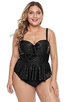 Boldgal Women's Bathing Swim Peplum Plus Size Tankini (Black_Large)