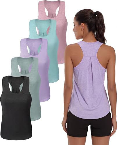 Chicingyou 5 Pack Women's Racerback Tank Tops Workout Athletic Running Yoga Tanks Sleeveless Workout Tops Sports Gym Shirts(L Size)