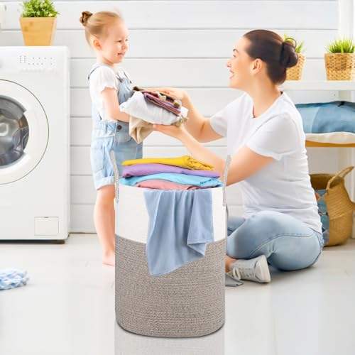 Onewly Laundry Basket, Large Laundry Hamper with Handle, Cotton Rope Basket for Clothes, Blanket, Toys, Dorm, Towels and Bedroom - Thumbnail 5