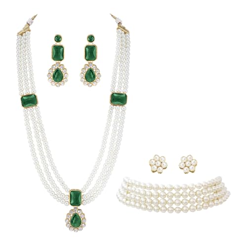 Image of Peora Traditional Maharani Haar Necklace with Earrings Bridal Jewellery Set Gift for Women
