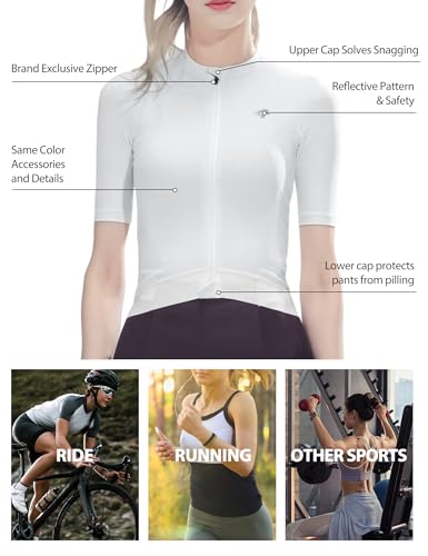 LAMEDA Cycling Jersey Women, Breathable Bike Shirts for Women Biking Tops with Pockets, Bicycle Clothing for Road Riding Pure White