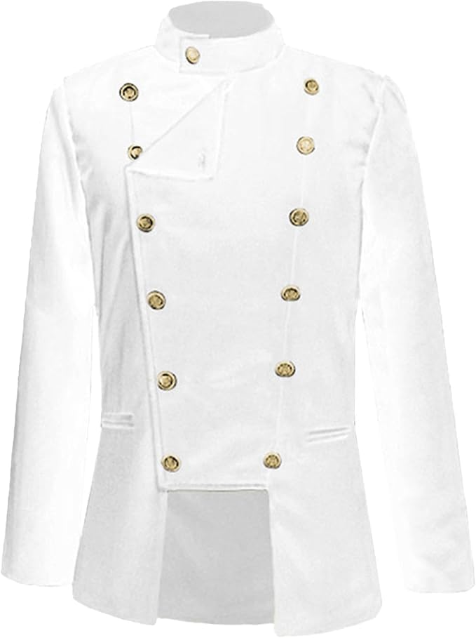 Men's Double Breasted Stand Collar Stage Blazer Slim Fit Long Sleeve Dress Suit Business Irregular Hem Jacket