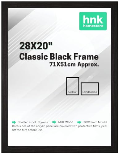 HNK Classic Picture Poster Frame, 28X20" Black Frame, Wood Finish, Portrait, Landscape Display Rectangle 71X51cm Frame (Black Picture Frame)