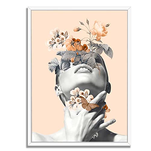 Image of PAINTINGMANTRA Biscuit Beige Inner Beauty White Framed Canvas Art Print for Wall, Home and Living Room Decoration (Size - 23 x 17 Inchs)