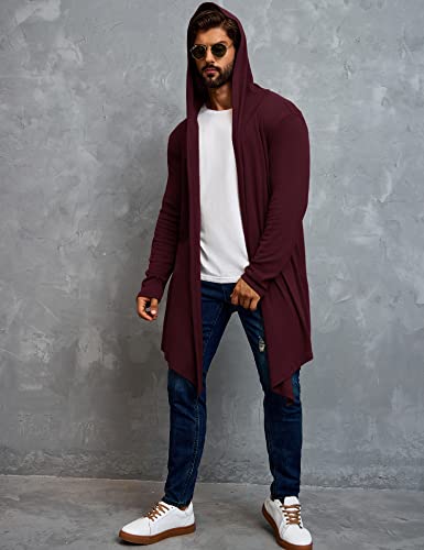 Carplsu Mens Duster Cardigan Mens Long Cardigan Sweaters With Hood Men Long Fashion Hoodie Wine Red Xl #TOP1