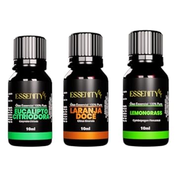 Kit Revitalização e Leveza 3 Óleos Essenciais 100% Puros - Eucalipto Citriodora, Lemongrass e Laranja Doce - Purificação, Alívio do Stress, Frescor e Energia - Ideal para Aromaterapia, Difusor de Aromas e Cuidados com o Corpo - Promove Bem-Estar Físico e Mental - ESSENITY