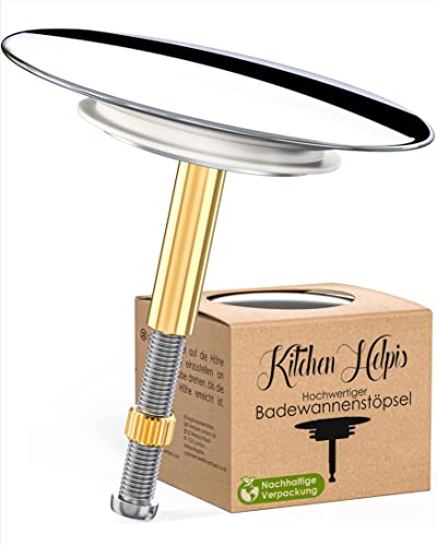 Ottone temperato con un elegante coperchio cromato: Il coperchio del tappo vasca da bagno universale di KITCHEN HELPIS è un dettaglio raffinato che si abbina perfettamente al design della vostra vasca da bagno. Pratico, elegante e senza tempo.