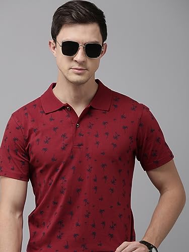 Image of KRYPTIC Mens Pure Cotton Printed Half Sleeve Polo Tshirt (Maroon 9 ; 2XL)