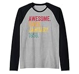 awesome since january 1958 64th birthday gift 64 years old maglia con maniche raglan