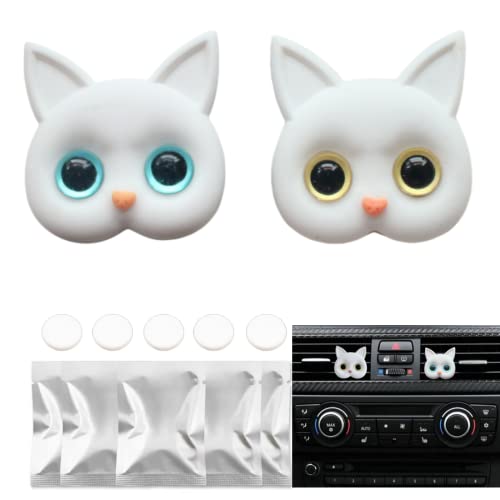Image of Cute Cat Air Vent Clip Air Conditioning Outlet Clip Car Air Freshener Clip Charm Car Inter Decor Accessories (White)