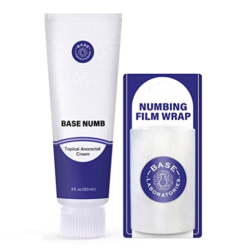 Base Labs 5% Lidocaine Numbing Cream Kit I 4 oz Tattoo Numbing Cream + Skin Numbing Wrap to enhance numbing effect I For Tattoo Makeup, Eyebrows, Lip Injections, Microblading and Microneedling