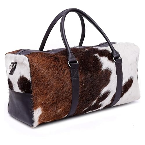 Luxurious Cowhide Duffel Bag for Men's and Women's - Large Size Unisex Travel Duffle Bag, Unique Leather Gym Bag Weekender Overnight Premium Quality Cow Hair on Duffle (Blackish-Brown)3