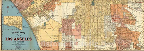 Historic Pictoric Map : Thomas Bros. Map Of Los Angeles And Vicinity. Venice. Culver City. Inglewood. Hawthorne. Huntington Park, California, 1938, Vintage Wall Decor : 24In X 09In #TOP27