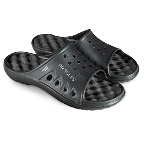 PR Soles Original Sandals | Foot Massaging & Recovery Footwear | Mens & Womens Original Slides | Black | (W) 7 | (M) 6