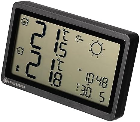 Bresser Radiowa stacja pogodowa Meteo Temp HZ czarna  z precyzyjnym pomiarem temperatury wewnątrz i na zewnątrz oraz prognozą pogody