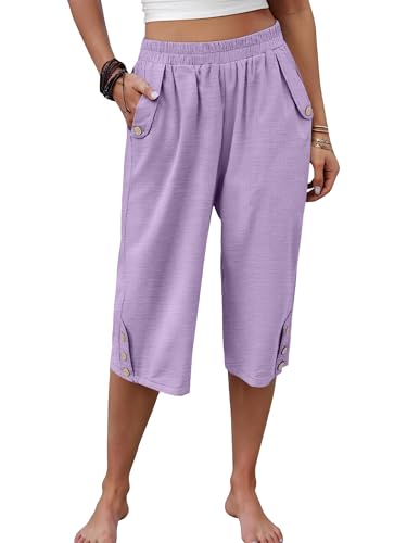 Image of ANRABESS Womens Wide Leg Capri Pants Elastic Waist Casual Loose Lounge Trousers 2026 Summer Flowy Beach Vacation Clothes