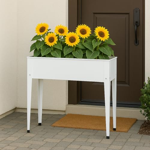 OWIJI Fioriera Da Esterno Rialzata Giardino 81x26x80 Bianco Aiuola Metallo Rialzata Vaso Orto Rettangolare Alta Pianta Fiore Balcone Terrazzo Resistente