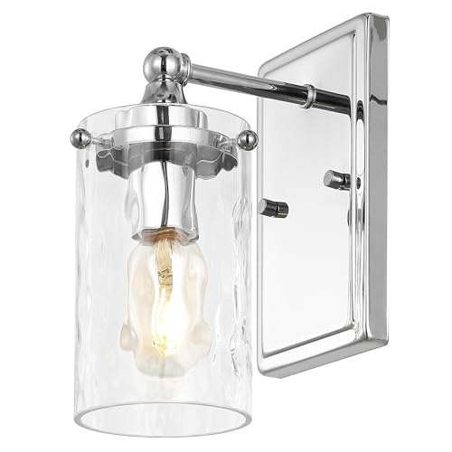 Image of SAFAVIEH Lighting Collection Jobie Chrome /Glass Shade Wall Sconce Set of 2 Light Fixture, Ideal for Bathroom, Entryway, Vanity, Foyer, Hallway, Living Room (LED Bulbs Included)