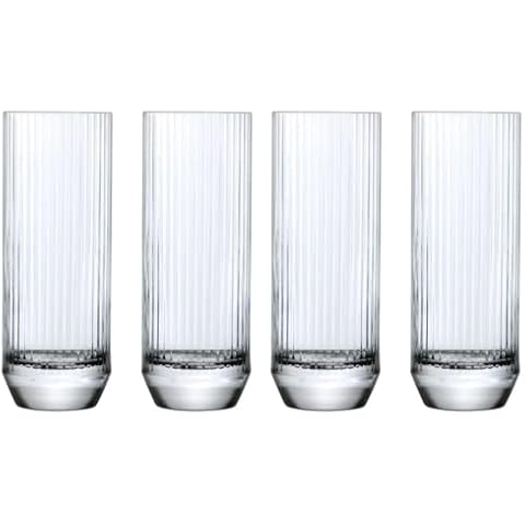 Nude Glass Big Top Set of 4 High Ball Glasses Crystal 64162-1100886 Elegant & Luxurious for Cocktail, Vodka, Tequila, Margarita, Wedding Glasses, Dinner Party Tall Ribbed Drinking Glasses 6.8"H 14.5oz Cover