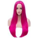 BERON 25 inches Silky Long Straight Wig Charming Women Girls Straight Wigs for Cosplay Party or Daily Use Wig Cap Included (Hot Pink)