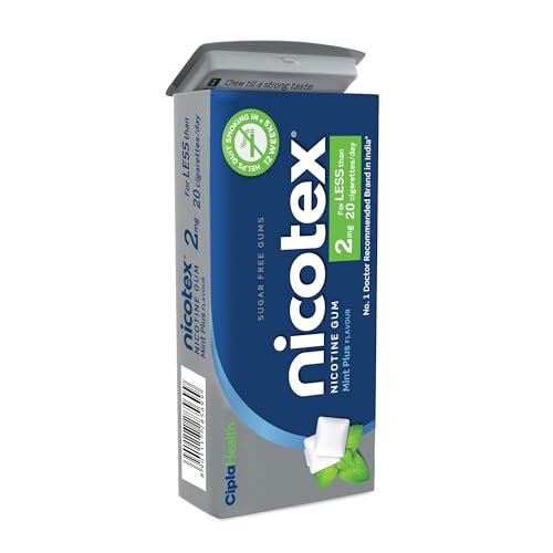 Image of Cipla Nicotex Nicotine Sugar Free Mint Plus Gums 2mg | Helps to Quit Smoking | WHO - approved Therapy | 29 Gums each Tin | Pack of 2