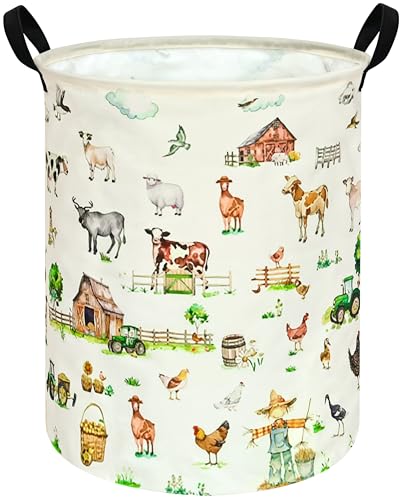Image of ACMUUNI Farm Pattern 19.7 Inch Round Laundry Clothes Hamper Laundry Basket with Handles,Storage Organizer Bins Laundry Gift Basket for Room, Bedroom Decor