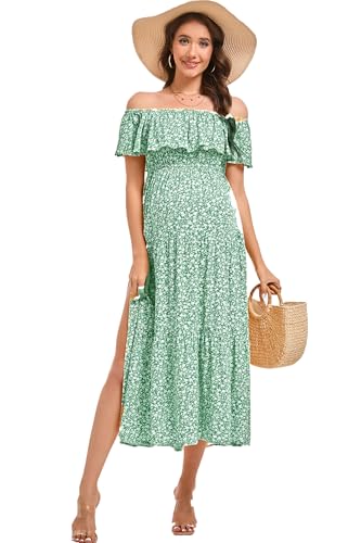 Image of Maternity Dress Women's Off Shoulder Split A Line Casual Maxi Dress Photography Dress for Babyshower