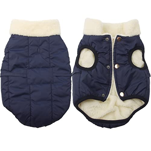 Fleece Lined Warm Dog Jacket for Puppy Winter Cold WeatherSoft Windproof Small Dog CoatBlue S