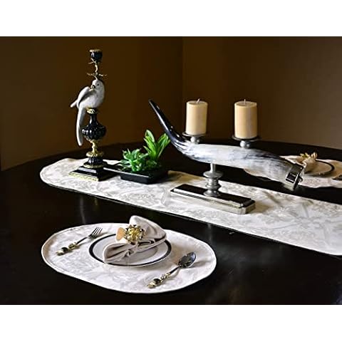 KHAS 6 White Damask Cloth Napkins Cover