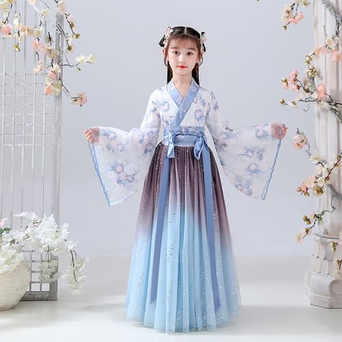 Bnibol Deluxe Hanfu Chinese Costume For Girls,Kids Tang Dynasty Traditional Floral Embroidery Princess Dress.