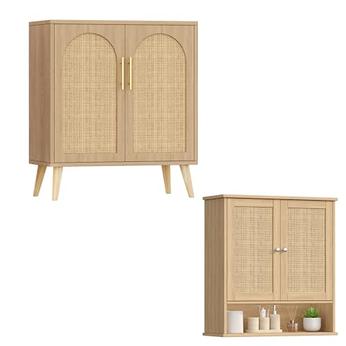 Keehusux 15.7" D Rattan Storage Cabinet with Doors, Boho Accent