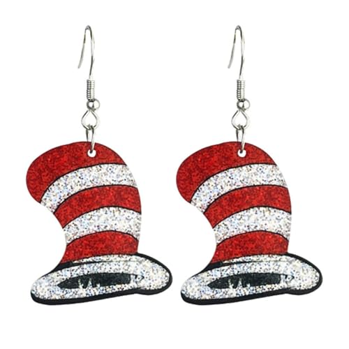 Teacher Reading Earrings Shiny Acrylic Cute Animal Cat Book Dangle Drop Earrings for Women-Hat