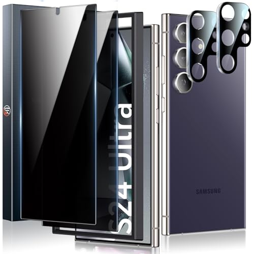 LK Privacy Screen Protector for Samsung Galaxy S24 Ultra 2 Tempered Glass Film 2 Camera Lens Protector for S24 Ultra No Dust No Bubbles Support Fingerprint Unlock Anti-Shatter Easy Installation