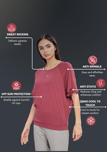 Image of Women UPF Sun Protection Eco Friendly Yoga Top with Batwing Sleeve