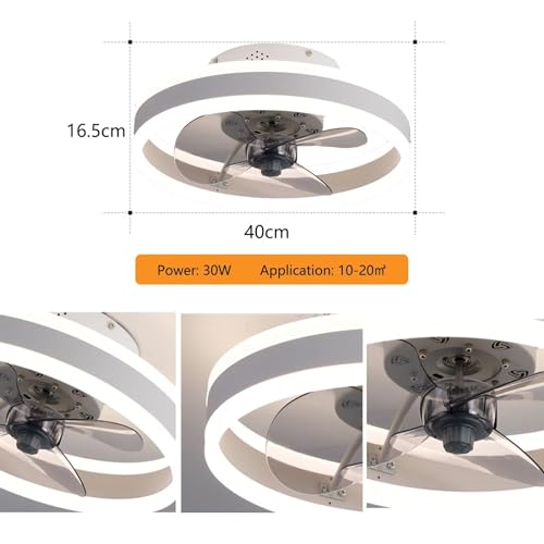 AHWEKR Led Ceiling Fans with Lights Reversible Remote, 6 Speeds Modern Bedroom Fan Ceiling Light Quiet Φ40cm Dimmable Small Ceiling Fan Light for Living Room,White