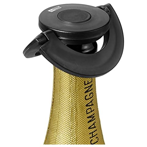 AdHoc FV31 GUSTO Champagne Stopper | Plastic/Silicone | Champagne Bottle Stopper, Ultra flat, Leak Proof | (H) 17 mm x (D) 82 mm | Black Cover