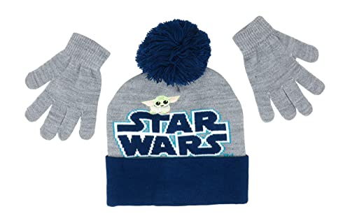 Star Wars The Mandalorian Grogu Baby Yoda Logo Kids Beanie Hat Cap and Gloves Set New
