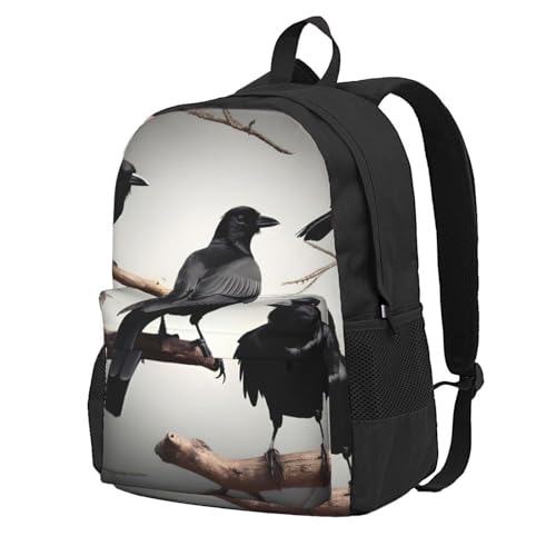 Sac à dos de grande capacité imperméable motif corbeau noir oiseaux pour randonnée et camping