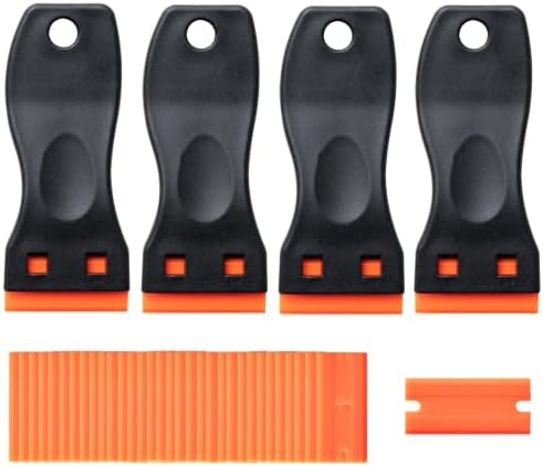 4 Pcs Plastic Razor Blade Scraper (Black) and 120 Pcs Blades