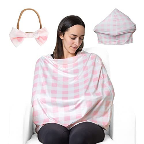 Image of Nursing Covers & Car Seat Cover for Baby - Multiuse Breastfeeding Scarf, Baby Car Seat Cover, Stroller Cover, Baby Carrier Cover, Multipurpose Baby Accessories Shower Gifts by Zokani (Pink Plaid)