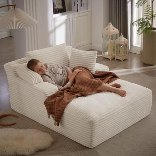 50" W Chaise Lounge Chair Indoor, Oversized Upholstered Corduroy ...