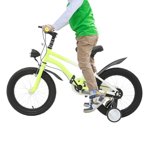 Owneed Bicicleta infantil de 16 pulgadas, para niños a partir de 4 – 6 años, manillar y asiento, altura ajustable, con ruedas estabilizadoras, luz LED para principiantes para niños y niñas (amarillo)