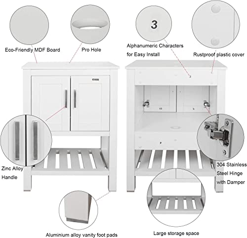 Eclife 24” Bathroom Vanity Sink Combo White Cabinet Square Ceramic Vessel Sink & 1.5 Gpm Water Save Faucet & Chrome Pop Up Drain, W/Mirror (A07 B06Wh) #TOP2