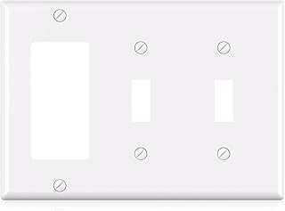ELEGRP 3-Gang 1-Decorator/GFCI Device Combination 2-Toggle Light Switch Wall Plates, Standard Size Unbreakable Thermoplastic Faceplate Cover, UL Listed (1 Pack, Glossy White)