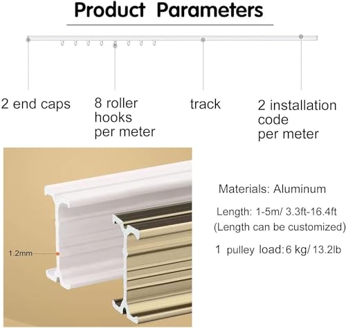 Rail de rideau blanc ajustable pour angle difficile et mur courbe