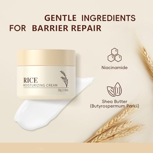 Grospe Rice Ceramide Moisturizing Cream, Face Moisturizer with Rice Bran Extract and Ceramides, Glass Skin Barrier Repair Ceramide Moisturizer Deep Nourishment, Smooths and Evens Skin Tone Korean Skin Care 1.01 Fl oz