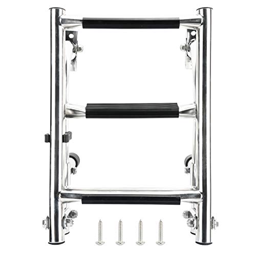 DasMarine 3 Step Folding Ladder Boat Marine Stainless Steel Pontoon Ladder Polished 2+1 Step (Mounting Screws are Included), 300-lbs. Weight Capacity - Thumbnail 5