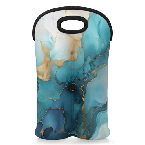 GzLeyigou 2 Bottles Blue Abstract Art Wine Bag Sleeve Totes Dynamic Design Neoprene Protective Wine Carrier Bag for Wine,Water, Champagne, Beer, Baby Bottles,Gift 14.5 x 10 Inches